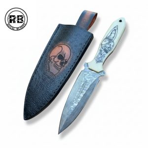 10-Inch Rust-Resistant Damascus Dagger with Custom Leather Sheath For Royal Blades
