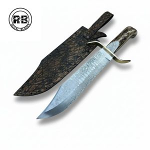 15.15″ Stainless Damascus Bowie with Stag Horn From Royal Blades