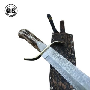 15.15″ Stainless Damascus Bowie with Stag Horn From Royal Blades