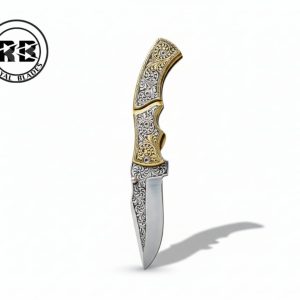 3D Wolf-Engraved Blade with Hand-Tooled Copper Grip Folding Knife From Royal Blades