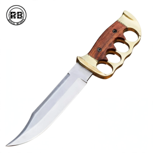 Stainless Steel Hunting Knife With Brass Knuckle Grip From Royal Blades
