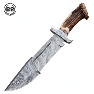 Damascus Steel & Natural Stag Bowie From Royal Blades