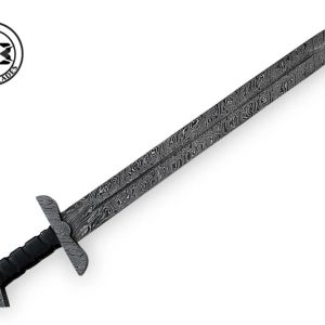 28″ Viking Witcher Damascus Sword with Black Leather Grip From Royal Blades