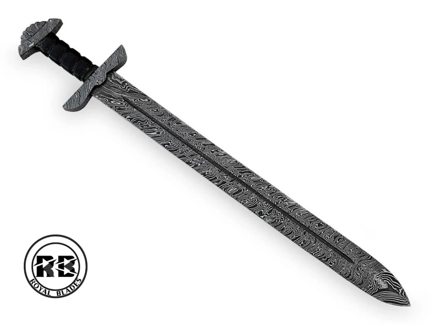 28" Viking Witcher Damascus Sword with Black Leather Grip From Royal Blades - Image 3
