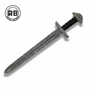 28″ Viking Witcher Damascus Sword with Black Leather Grip From Royal Blades