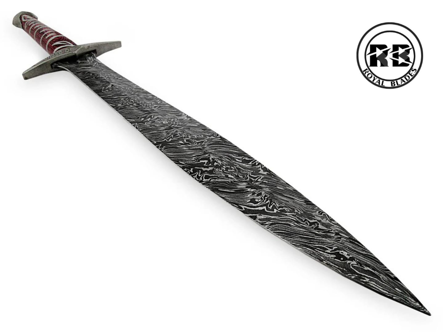 28" Hand-Forged Damascus Sword with Red Pakkawood From Royal Blades - Image 4
