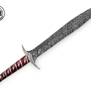 28″ Hand-Forged Damascus Sword with Red Pakkawood From Royal Blades