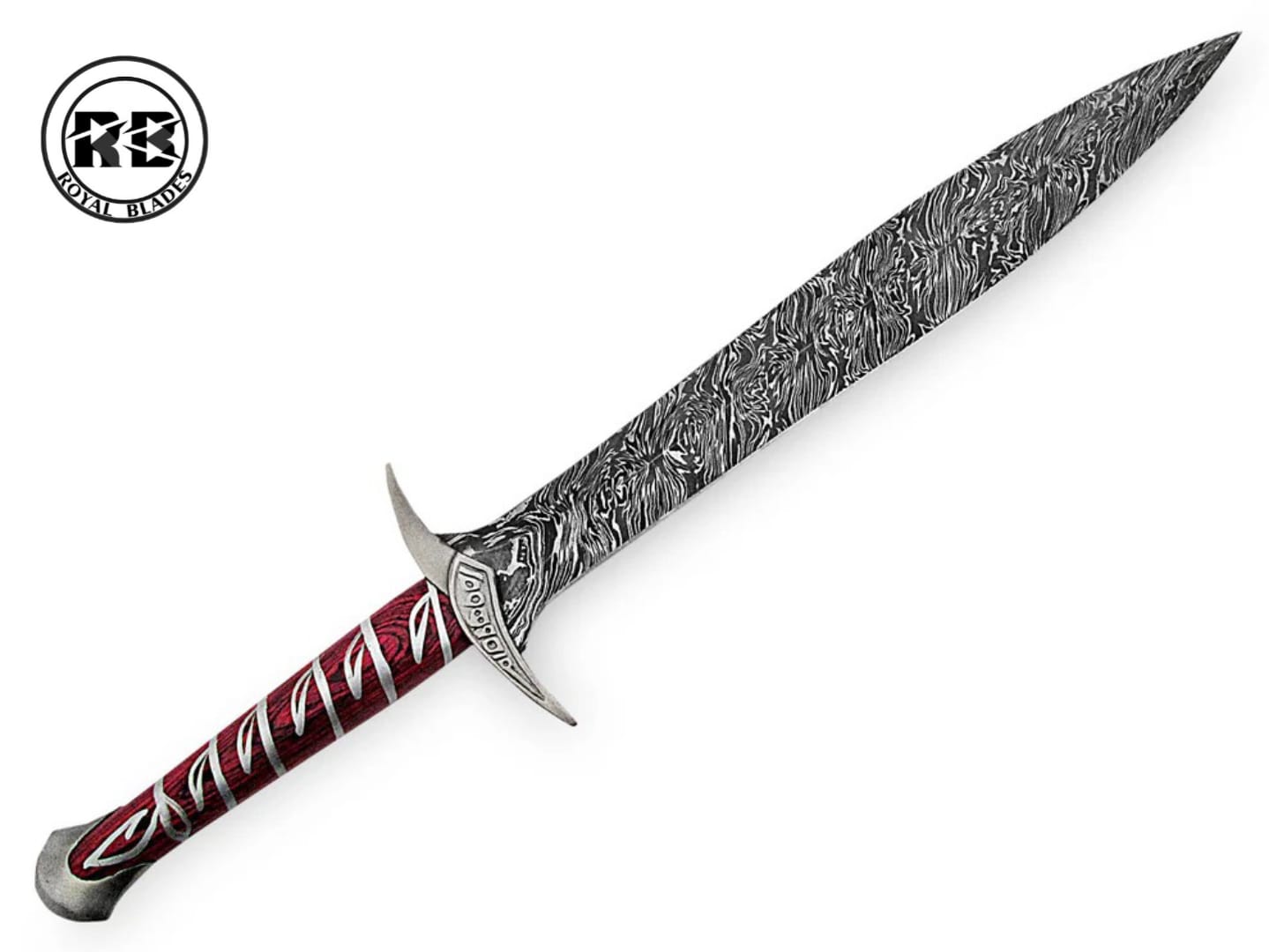 28" Hand-Forged Damascus Sword with Red Pakkawood From Royal Blades - Image 2