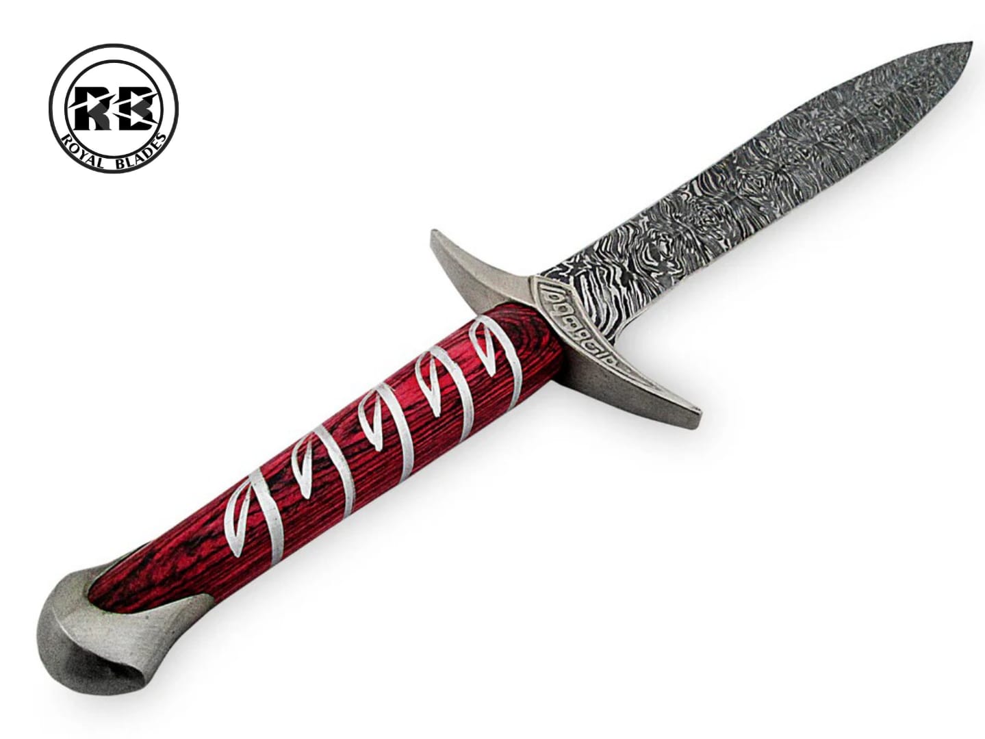 28" Hand-Forged Damascus Sword with Red Pakkawood From Royal Blades - Image 3
