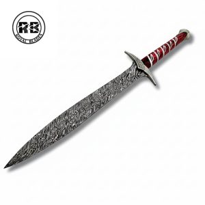 28″ Hand-Forged Damascus Sword with Red Pakkawood From Royal Blades
