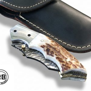 7.5″ Handmade Damascus Knife with Genuine Stag Antler From Royal Blades