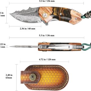 5.3″ Japanese VG10 Damascus Folder with Resin & Maple From Royal Blades