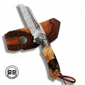 8″ Japanese Damascus Folder with Hybrid Resin & Maple From Royal Blades