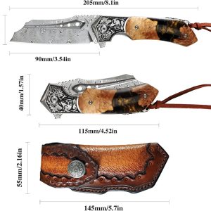 8″ Japanese Damascus Folder with Hybrid Resin & Maple From Royal Blades