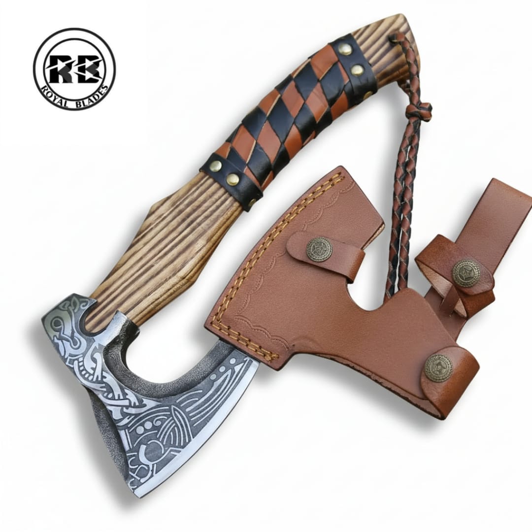 14" Carbon Steel Viking Axe with Harlequin Leather Grip From Royal Blades - Image 2