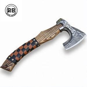 14″ Carbon Steel Viking Axe with Harlequin Leather Grip From Royal Blades