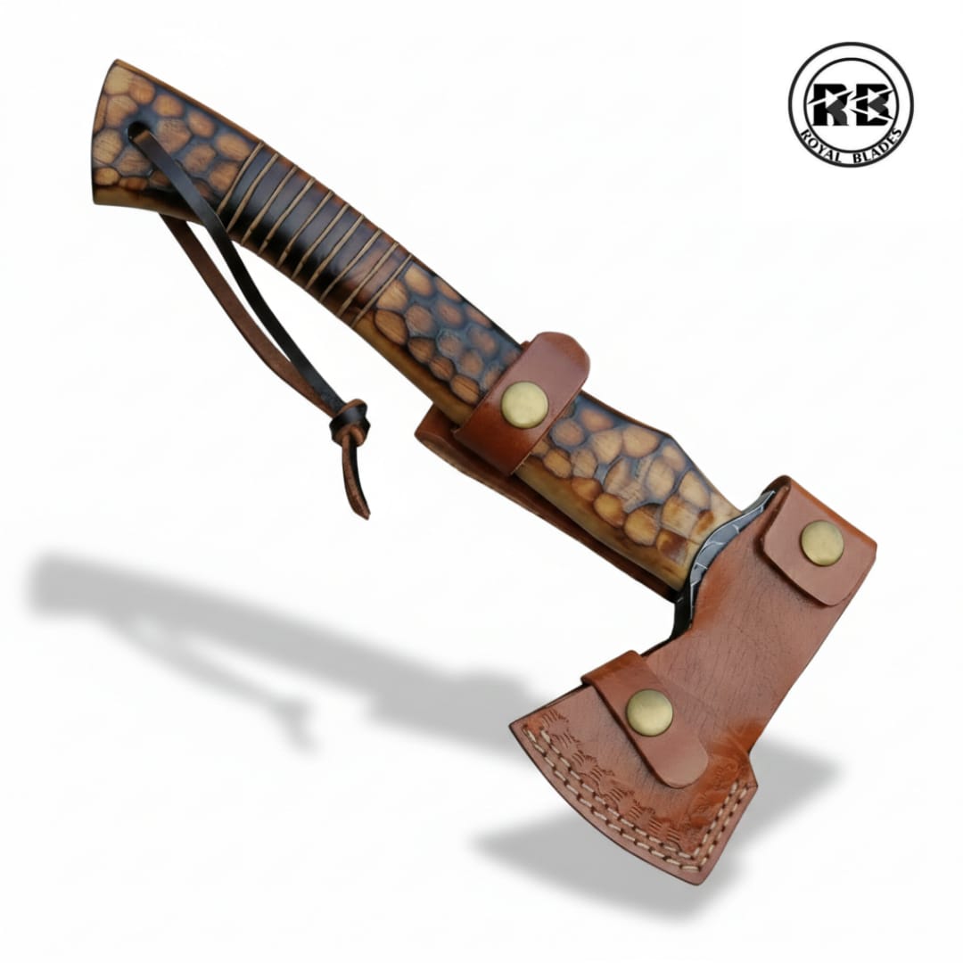 11" Carbon Steel Hatchet with Burned Ash Wood From Royal Blades - Image 4