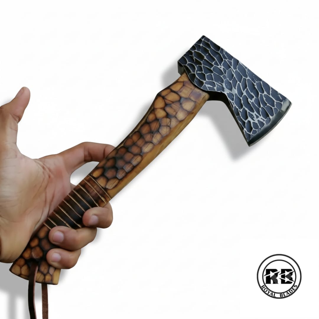 11" Carbon Steel Hatchet with Burned Ash Wood From Royal Blades - Image 3