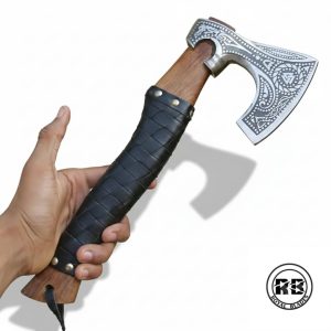 14″ Carbon Steel Viking Axe with Blue Leather Grip From Royal Blades