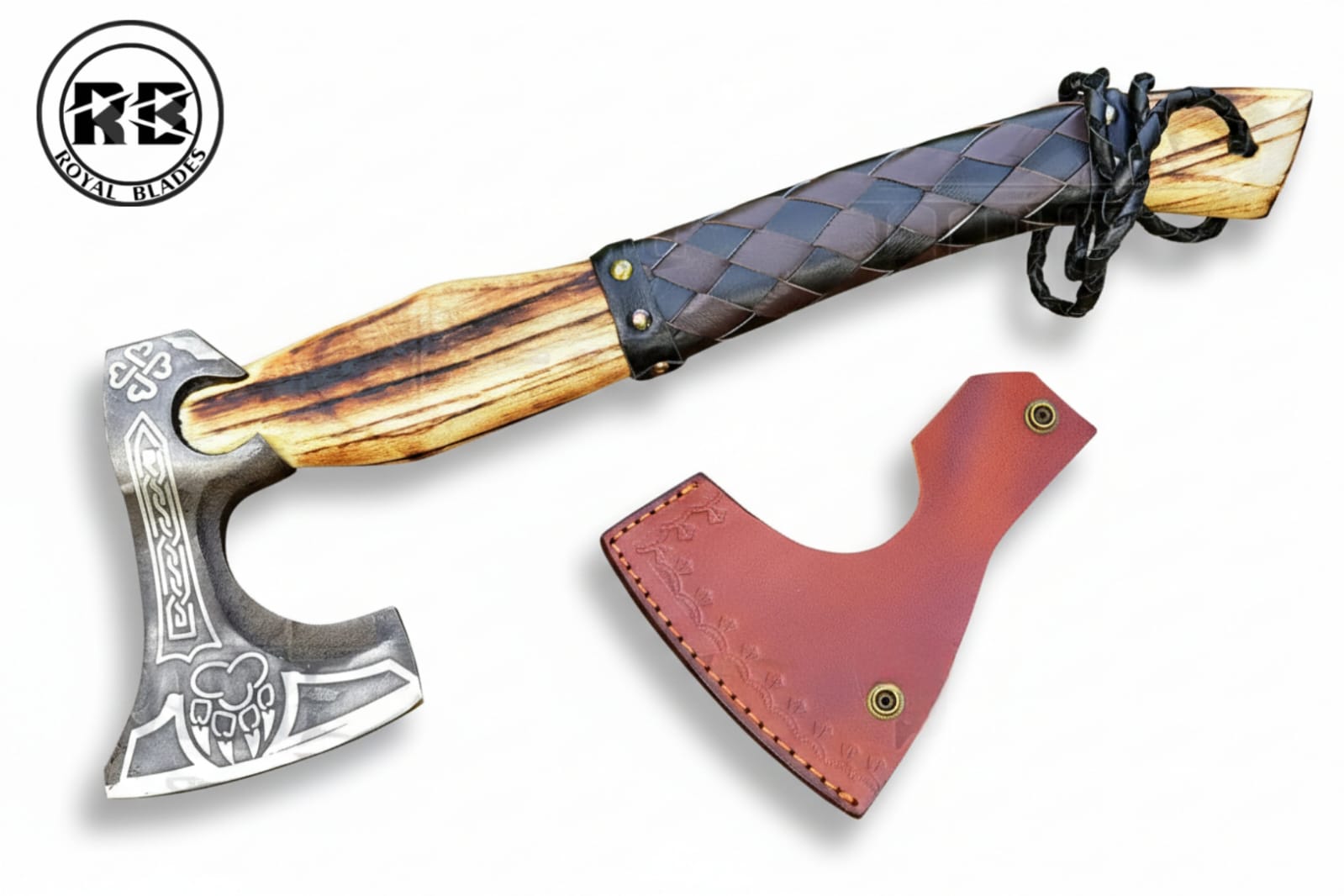 19-Inch Carbon Steel Axe with Harlequin Leather Grip From Royal Blades - Image 2