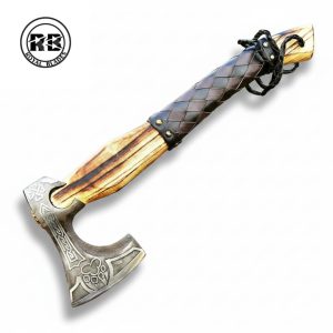 19-Inch Carbon Steel Axe with Harlequin Leather Grip From Royal Blades