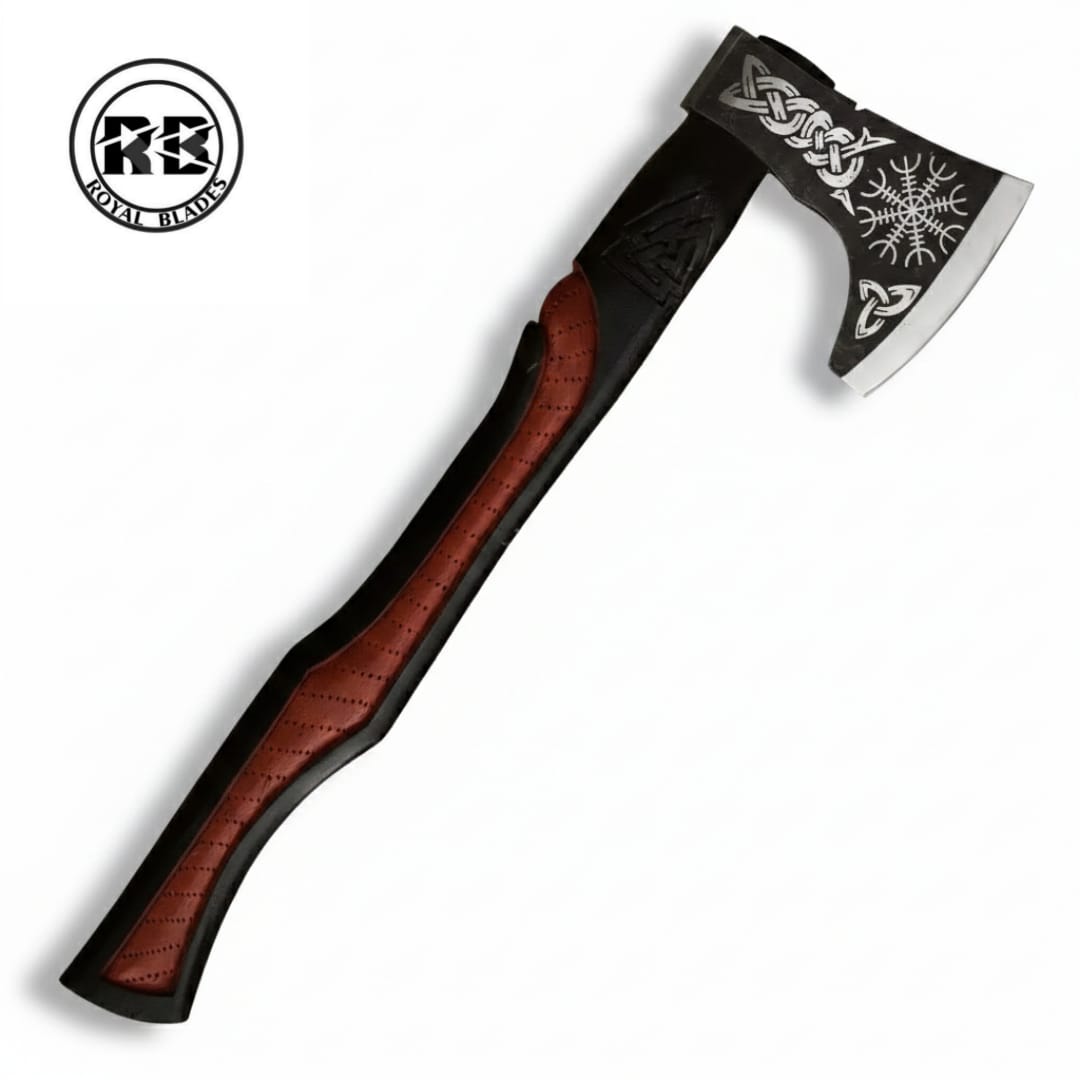 19" Hand-Forged Axe with Sculpted Floral Engravings From Royal Blades
