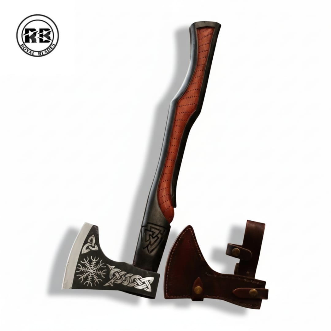 19" Hand-Forged Axe with Sculpted Floral Engravings From Royal Blades - Image 4