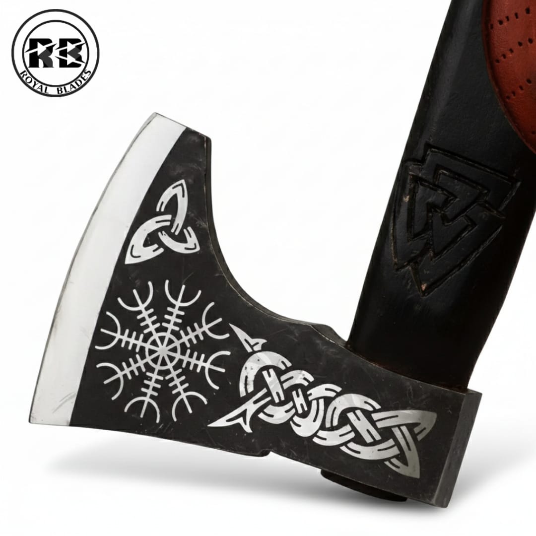 19" Hand-Forged Axe with Sculpted Floral Engravings From Royal Blades - Image 3