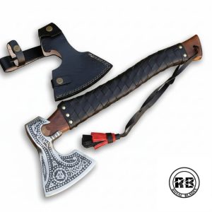 19″ Carbon Steel Axe with Leather Wrapped Dark Wood