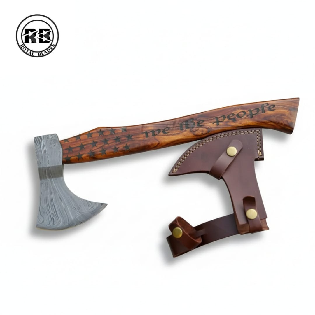 15" Damascus Steel Axe with Custom Rosewood Grip From Royal Blades - Image 3