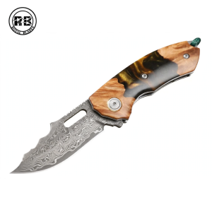 Japanese VG10 Damascus Folder with Resin & Maple From Royal Blades