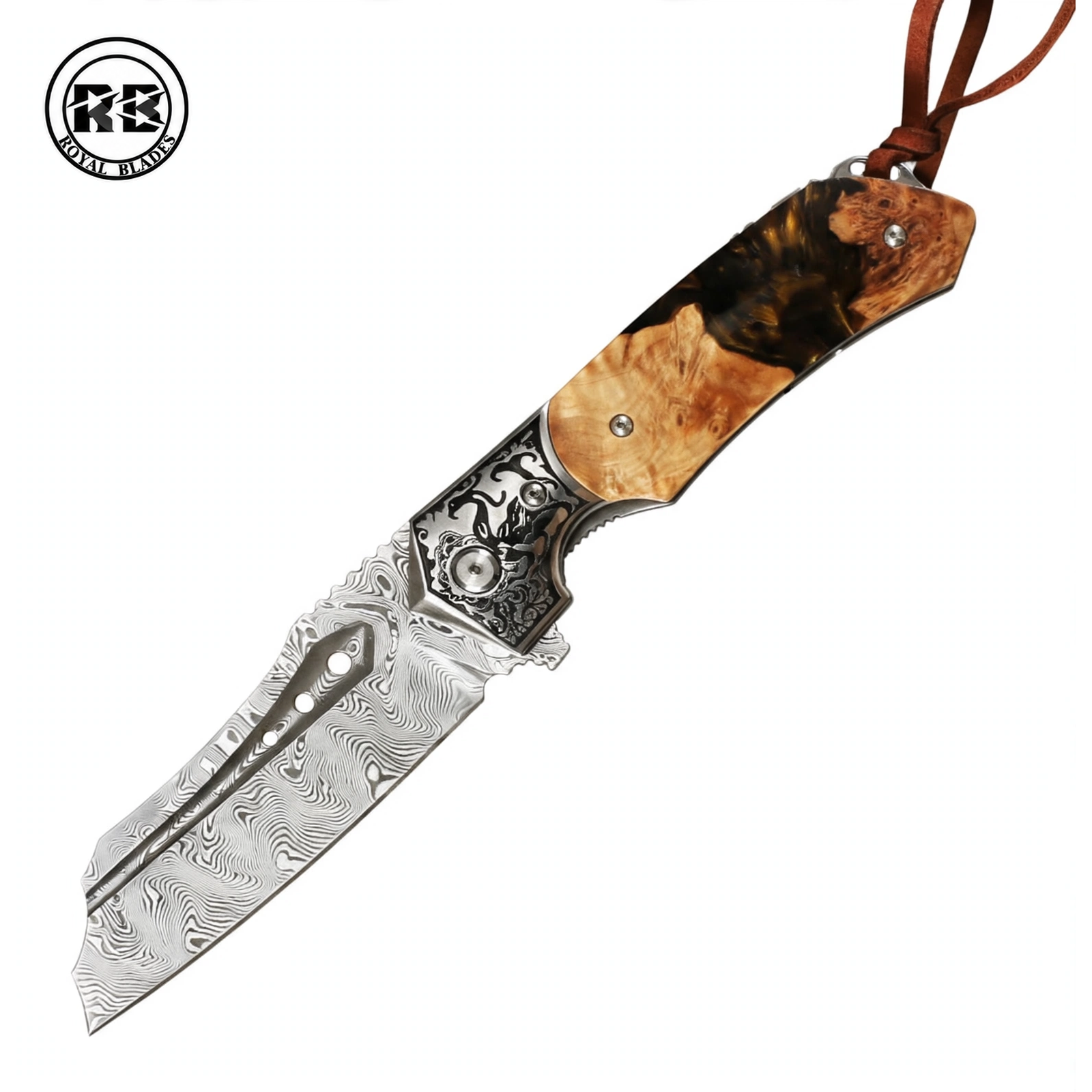 Japanese Damascus Folder with Hybrid Resin & Maple From Royal Blades
