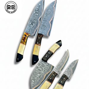 5-Piece Copper Damascus Chef Set with Natural Sheep Horn From Royal Blades