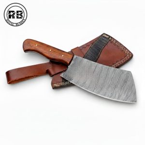 10″ Hand-Forged Damascus Cleaver with Darkwood Handle From Royal Blades