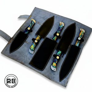 5-Piece Damascus Chef Set with Multi Color Resin Handles From Royal Blades