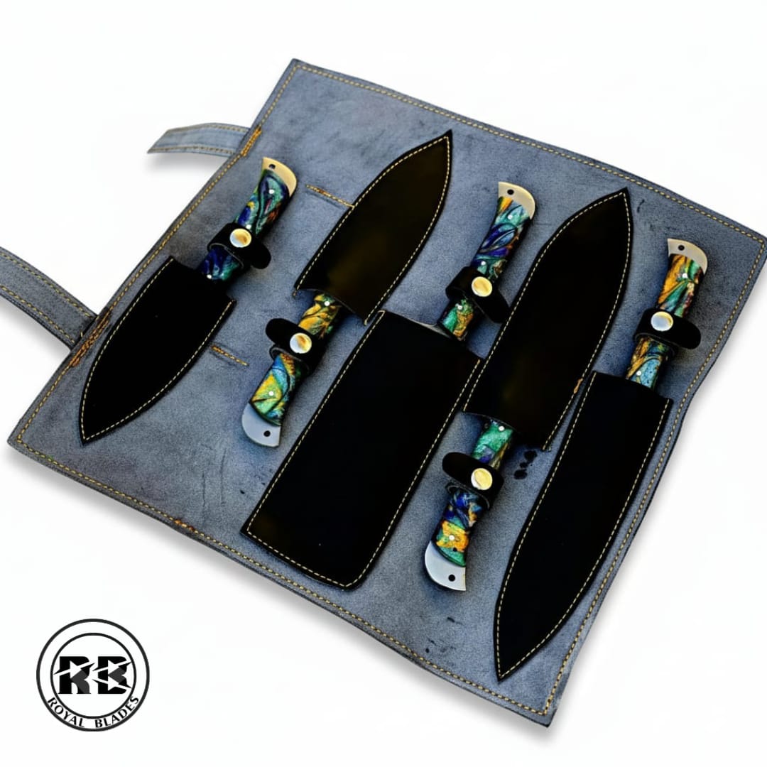 5-Piece Damascus Chef Set with Multi Color Resin Handles From Royal Blades - Image 2