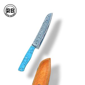 12″ Copper Damascus Blade with Vibrant Blue Resin Handle From Royal Blades