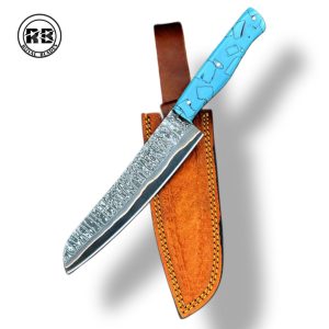 12″ Copper Damascus Blade with Vibrant Blue Resin Handle From Royal Blades