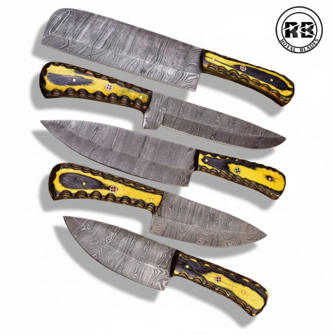 5-Piece Damascus Steel Set with Ergonomic Pakka Wood From Royal Blades - Image 4
