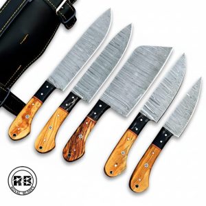 5-Piece Damascus Steel Chef Set with Bull Horn Bolsters From Royal Blades