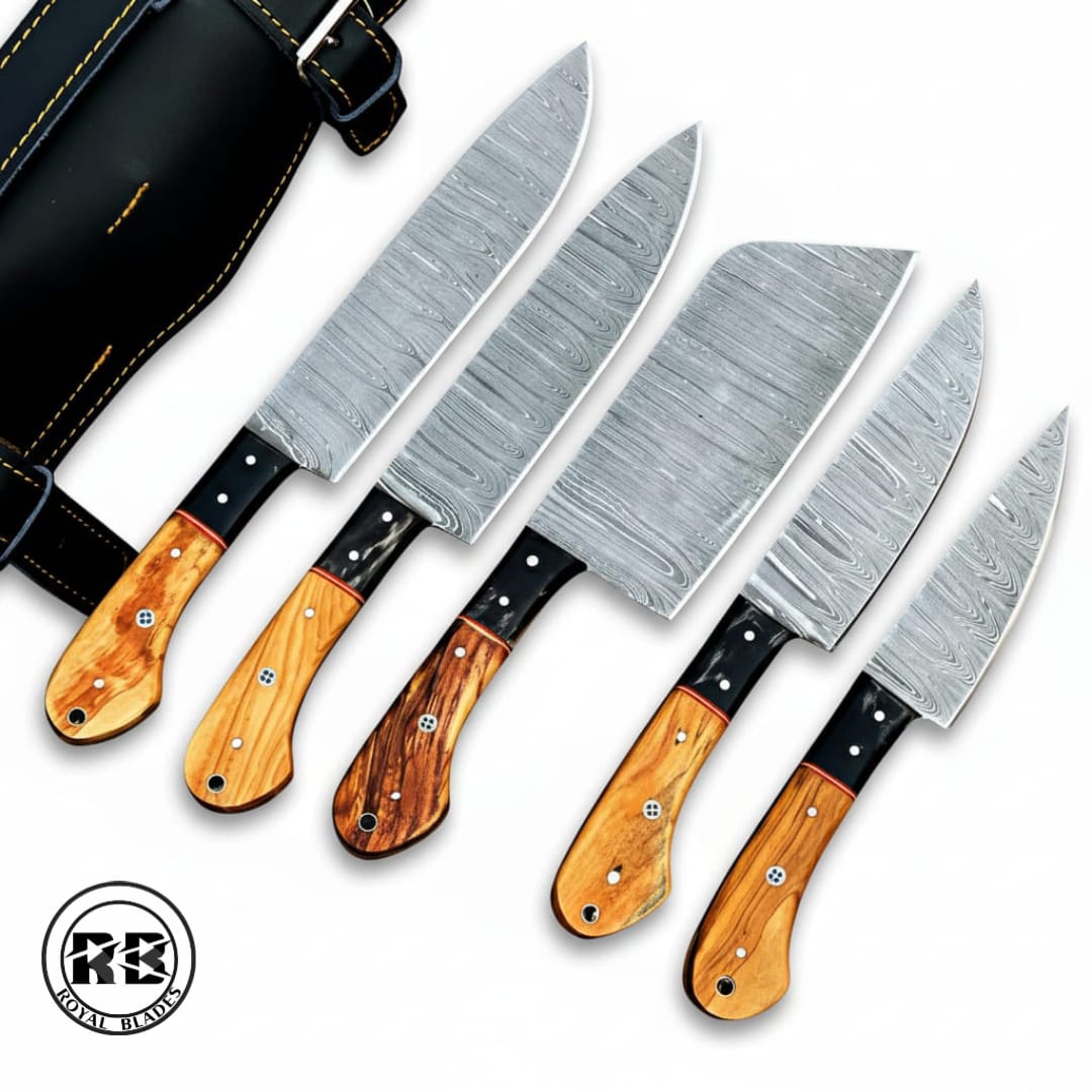 5-Piece Damascus Steel Chef Set with Bull Horn Bolsters From Royal Blades - Image 2