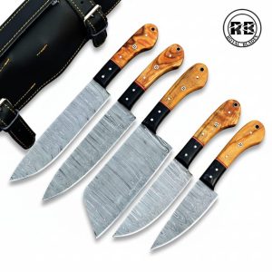 5-Piece Damascus Steel Chef Set with Bull Horn Bolsters From Royal Blades