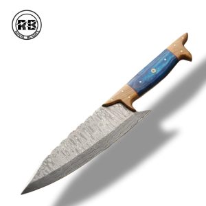 13″ Ladder Pattern Damascus Knife with Artisan Wood Handle From Royal Blades