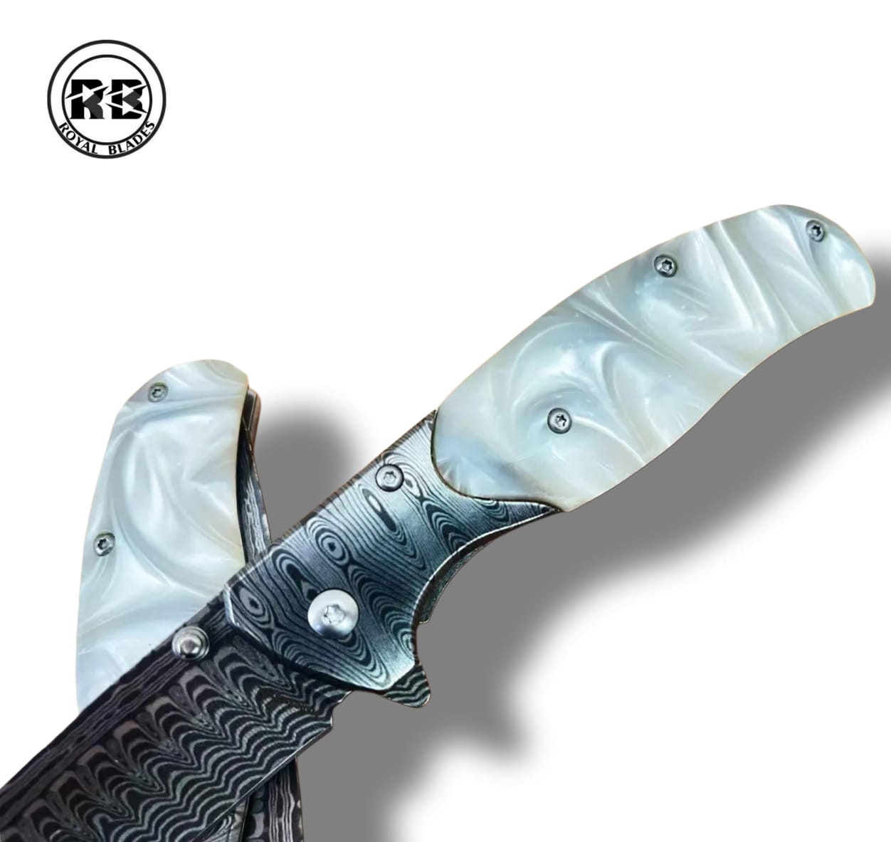 O. Spring-Assisted Marble White Handle & Steel Pocket Clip From Royal Blades - Image 3