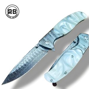 Spring-Assisted Marble White Handle & Steel Pocket Clip From Royal Blades