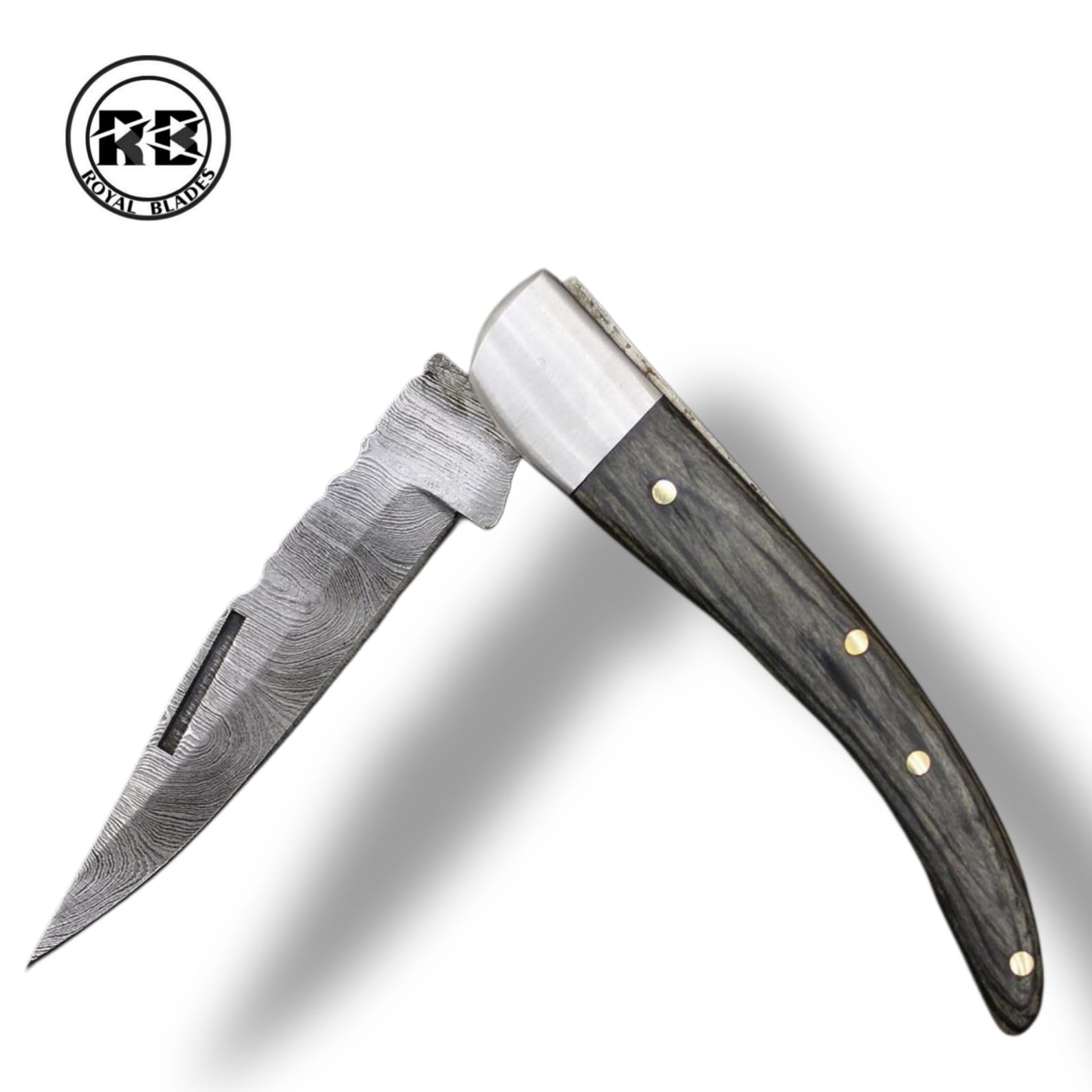 K. Damascus Steel Folding Knife with Steel Bolster from Royal Blades - Image 3
