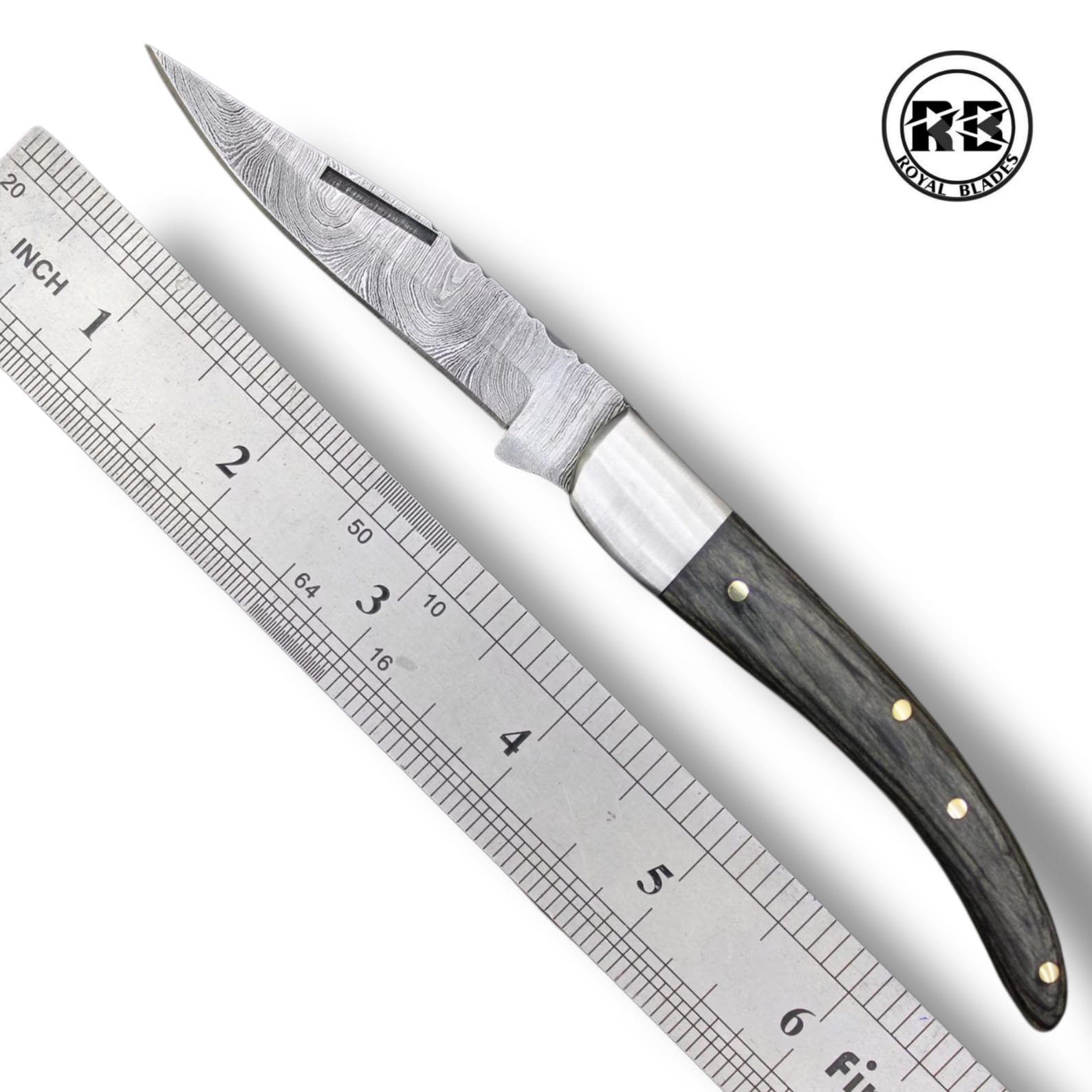 K. Damascus Steel Folding Knife with Steel Bolster from Royal Blades - Image 2
