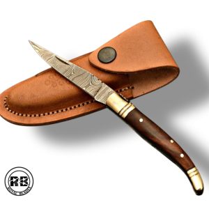U. 8-Inch Rose Wood & Damascus Folding Knife From Royal Blades