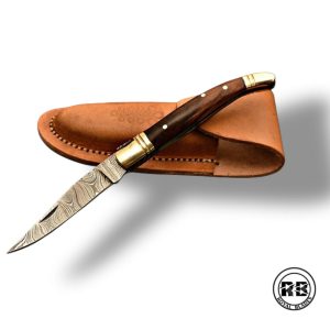 U. 8-Inch Rose Wood & Damascus Folding Knife From Royal Blades