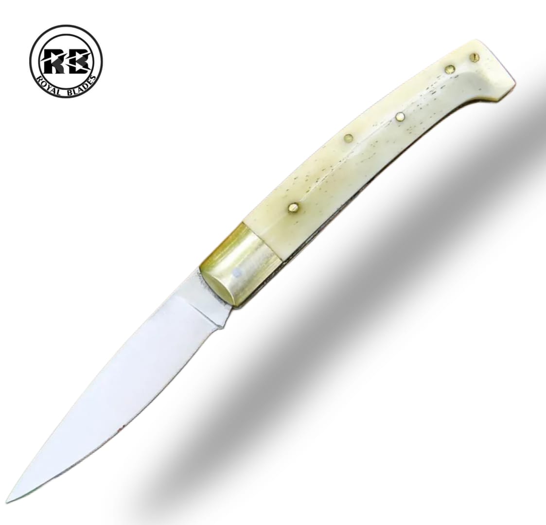 T. 7" Stainless Steel Pocket Knife with Camel Bone Handle From Royal Blades